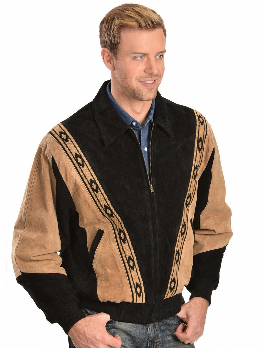Scully Boar Suede Leather Rodeo Jacket Mens Size Large Western Aztec Brown Black